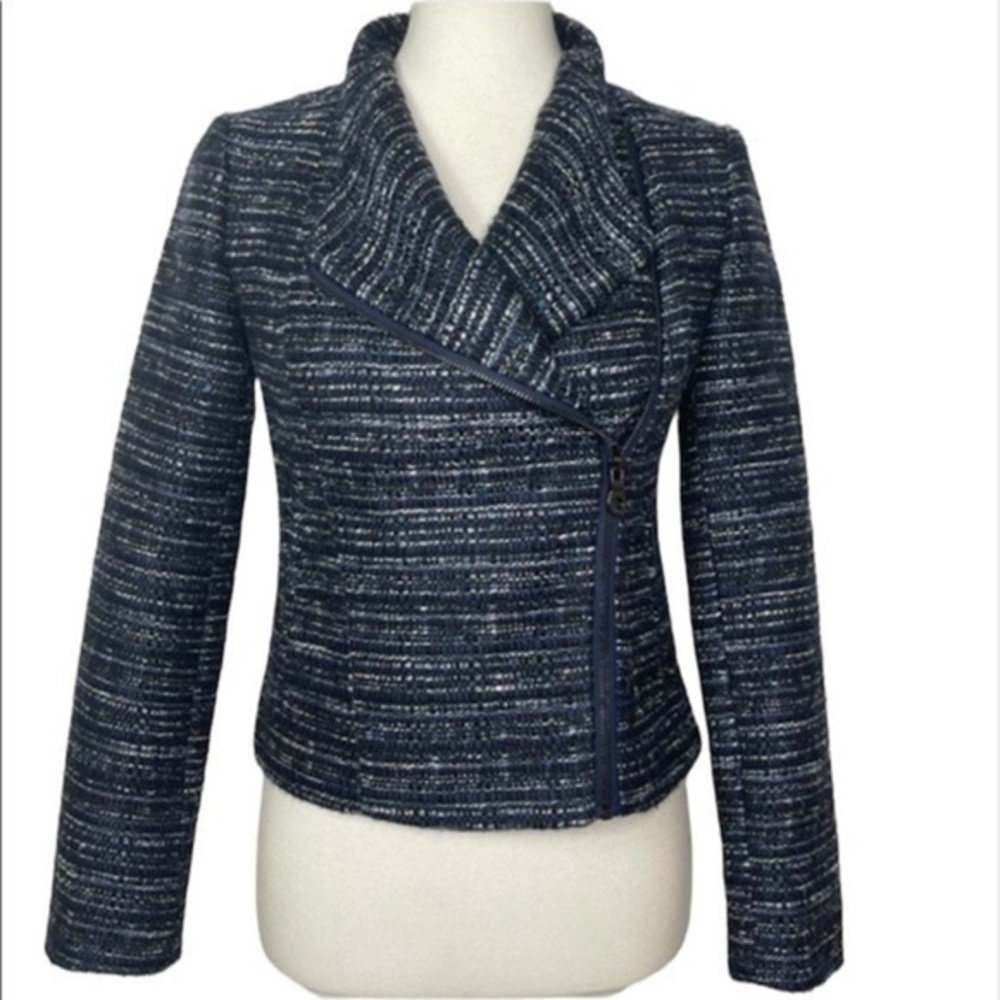 Banana Republic Factory Blazer Moto Style Zip UP Tweed Like Jacket